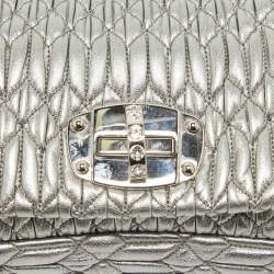 Miu Miu Silver Matelassé Leather Crystals Shoulder Bag