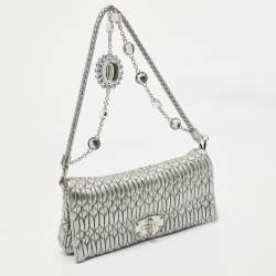 Miu Miu Silver Matelassé Leather Crystals Shoulder Bag