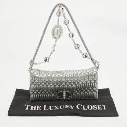 Miu Miu Silver Matelassé Leather Crystals Shoulder Bag