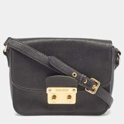 Miu Miu Black Madras Leather Flap Shoulder Bag