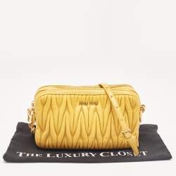 Miu Miu Mustard Matelassé Leather Double Zip Crossbody Bag