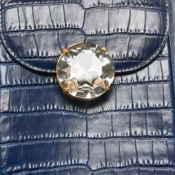 Pre Owned Miu Miu Blue Croc Embossed Leather Crystal Crossbody Bag