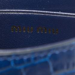 Pre Owned Miu Miu Blue Croc Embossed Leather Crystal Crossbody Bag