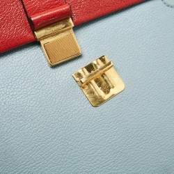 Miu Miu Red/Light Blue Madras Leather Pushlock Top Handle Bag