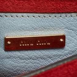 Miu Miu Red/Light Blue Madras Leather Pushlock Top Handle Bag