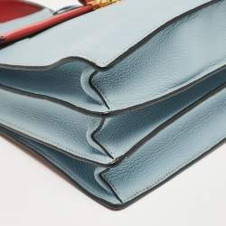 Miu Miu Red/Light Blue Madras Leather Pushlock Top Handle Bag