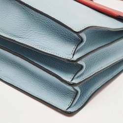 Miu Miu Red/Light Blue Madras Leather Pushlock Top Handle Bag