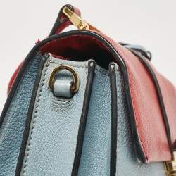Miu Miu Red/Light Blue Madras Leather Pushlock Top Handle Bag
