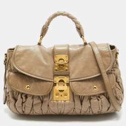 Miu Miu Light Green Matelassé Leather Coffer Hobo