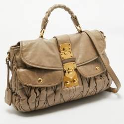Miu Miu Light Green Matelassé Leather Coffer Hobo