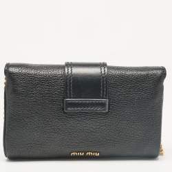 Miu Miu Black Leather Jewel Embellished Buckle Chain Clutch