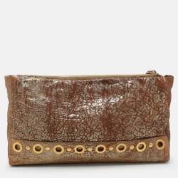 Miu Miu Gold/Brown Textured Leather Clutch