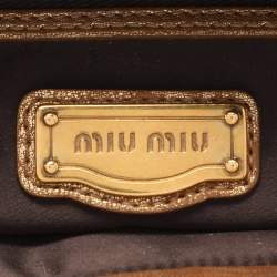 Miu Miu Gold/Brown Textured Leather Clutch