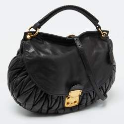 Miu Miu Black Matelassé Leather Front Flap Hobo