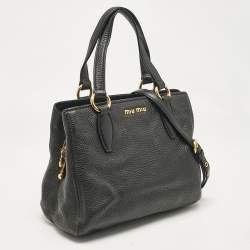 Miu Miu Black Leather Middle Zip Tote