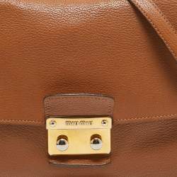 Miu Miu Brown Madras Leather Pushlock Flap Top Handle Bag