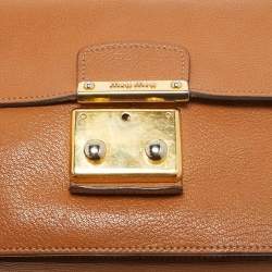 Miu Miu Brown Madras Leather Pushlock Flap Top Handle Bag