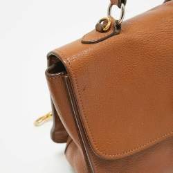 Miu Miu Brown Madras Leather Pushlock Flap Top Handle Bag