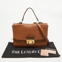 Miu Miu Brown Madras Leather Pushlock Flap Top Handle Bag