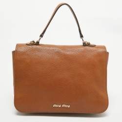 Miu Miu Brown Madras Leather Pushlock Flap Top Handle Bag