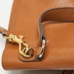Miu Miu Brown Madras Leather Pushlock Flap Top Handle Bag