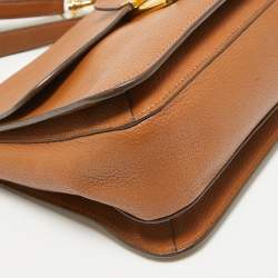 Miu Miu Brown Madras Leather Pushlock Flap Top Handle Bag