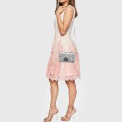 Miu Miu Metallic Grey Matelassé Leather Crystals Embellished Chain Clutch