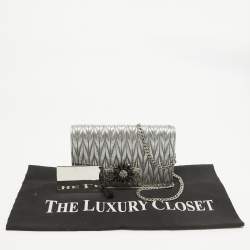 Miu Miu Metallic Grey Matelassé Leather Crystals Embellished Chain Clutch