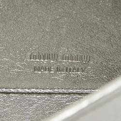 Miu Miu Metallic Grey Matelassé Leather Crystals Embellished Chain Clutch