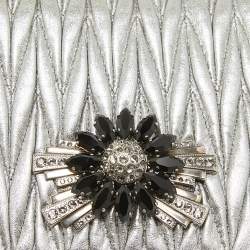 Miu Miu Metallic Grey Matelassé Leather Crystals Embellished Chain Clutch