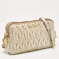 Miu Miu Gold Matelassé Leather Double Zip Crossbody Bag