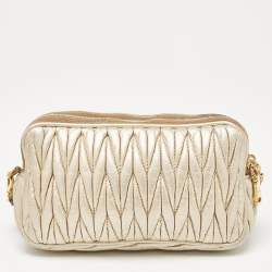 Miu Miu Gold Matelassé Leather Double Zip Crossbody Bag