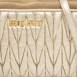 Miu Miu Gold Matelassé Leather Double Zip Crossbody Bag