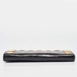 Miu Miu Black Crackled Glossy Leather Studded Continental Wallet