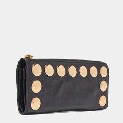 Miu Miu Black Crackled Glossy Leather Studded Continental Wallet