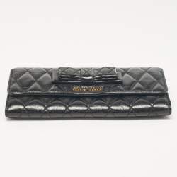 Miu Miu Black Glossy Leather Bow Flap Continental Wallet
