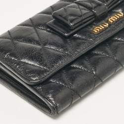 Miu Miu Black Glossy Leather Bow Flap Continental Wallet