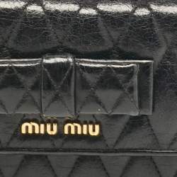 Miu Miu Black Glossy Leather Bow Flap Continental Wallet