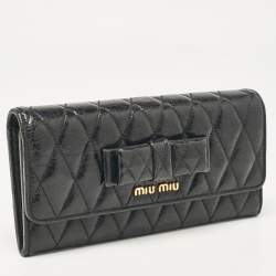 Miu Miu Black Glossy Leather Bow Flap Continental Wallet