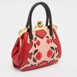 Miu Miu Multicolor Leather Floral Patchwork Frame Satchel