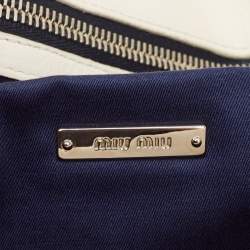 Miu Miu White Matelassé Leather Crystal Cloqué Flap Shoulder Bag