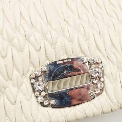 Miu Miu White Matelassé Leather Crystal Cloqué Flap Shoulder Bag