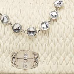 Miu Miu White Matelassé Leather Crystal Cloqué Flap Shoulder Bag