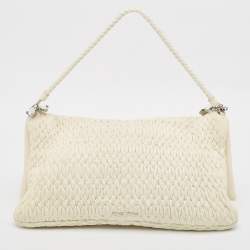 Miu Miu White Matelassé Leather Crystal Cloqué Flap Shoulder Bag