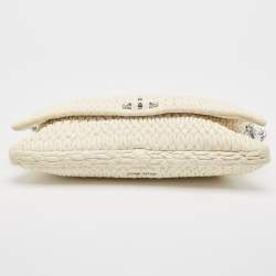 Miu Miu White Matelassé Leather Crystal Cloqué Flap Shoulder Bag