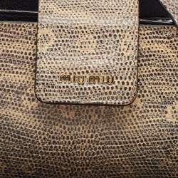 Miu Miu Cream/Black Lizard Embossed Leather Crossbody Bag