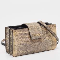 Miu Miu Cream/Black Lizard Embossed Leather Crossbody Bag