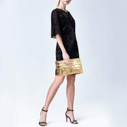 Miu Miu Gold Leather Pleated Zip Clutch