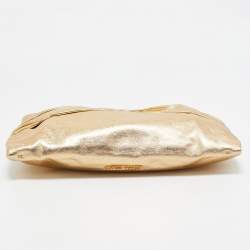 Miu Miu Gold Leather Pleated Zip Clutch