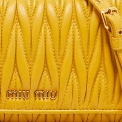 Miu Miu Mustard Matelassé Leather Flap Wallet On Chain